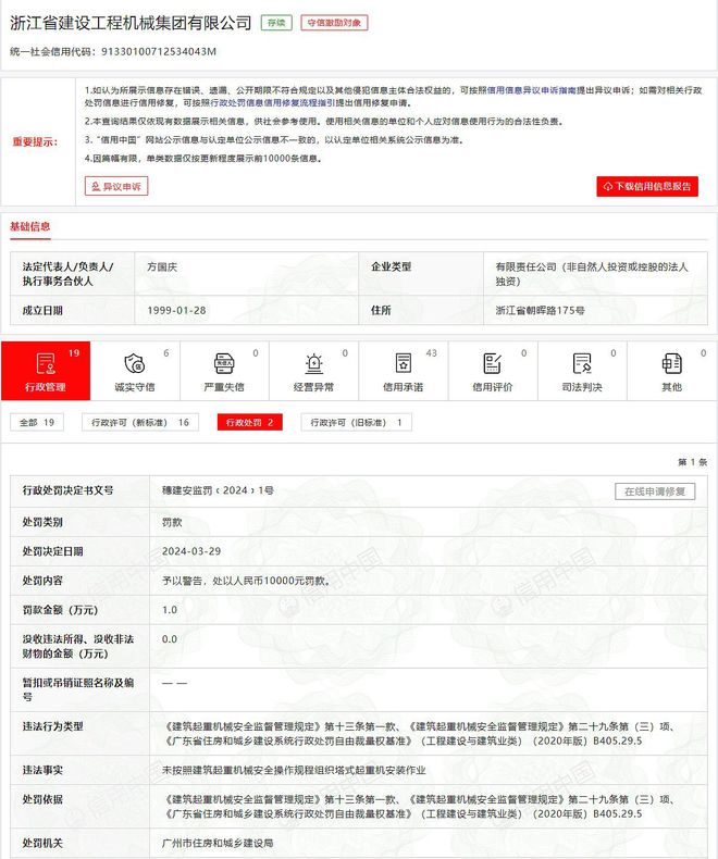 未按照安全规程组织起重机安装作业浙江省建设工程机械集团被罚